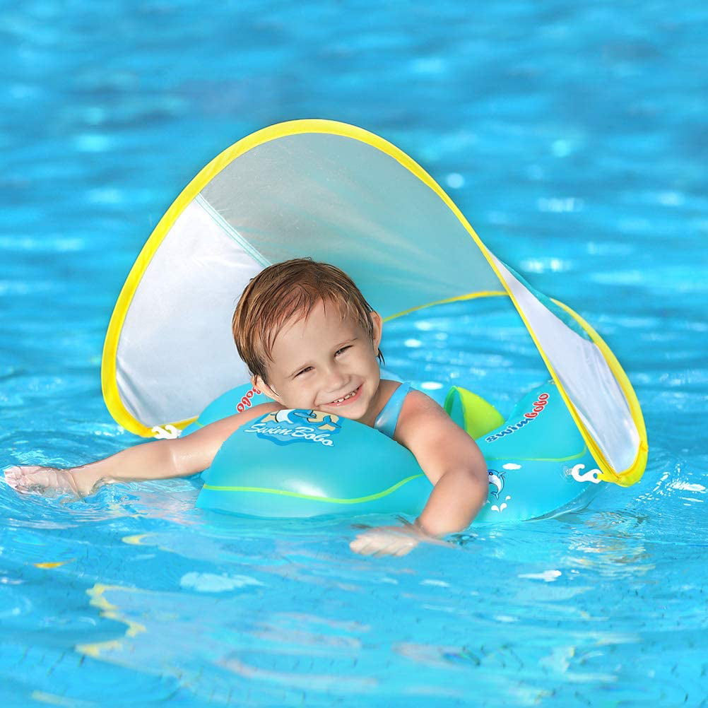 Baby Swimming Float Inflatable Infant Pool Float Ring with Sun Protection  Removable Canopy for Kids Aged 3-36 Months Fun on The Water（Blue+Canopy,L）  - Walmart.com