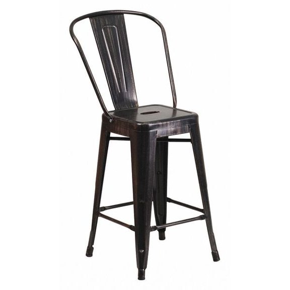Flash Furniture Commercial Grade 24" High Black-Antique Gold Metal Indoor-Outdoor Counter Height Stool with Removable Back