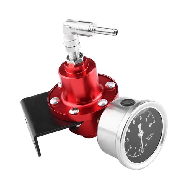Regulador de presión de combustible FPR ajustable de aluminio universal con indicador para automóvil rojo