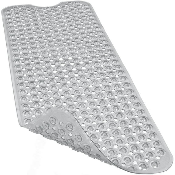 Bathtub and Shower Mats, 40x16 Inch Extra Large Non Slip Soft Bath Tub Mat with Suction Cups and Drain Holes for Bathroom Floor and Keep Tubs Clean, Machine Washable, Clear Gray