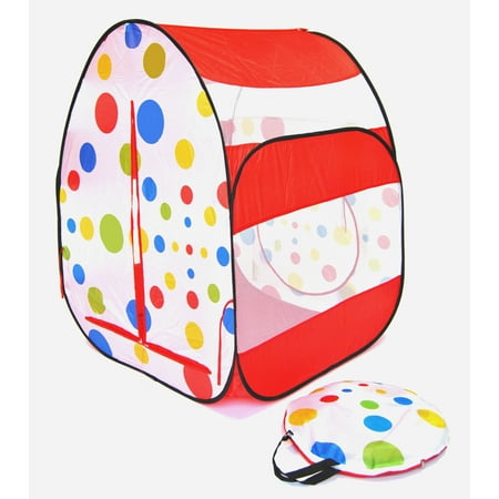 Red Polka Dot Twist Play Tent Ball Pit Playhouse for Kids w/ Safety Meshing & Storage Tote