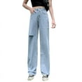 thumbnail image 5 of Vaqueros de pierna ancha de cintura alta para mujer, pantalones holgados y finos Hyunya wind rasgados rectos para fregar, primavera y verano, 2024, 5 of 5
