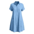 thumbnail image 6 of ClodeEU Women's Collar V Neck Short Sleeve A Line Midi Shirt Dress with Pockets,Casual Loose Dress Light Blue,Women's Plus L, 6 of 6