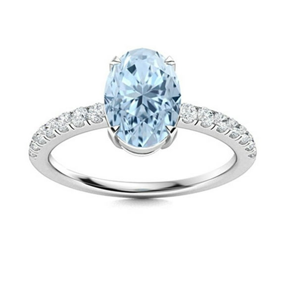 Mooneye 1.28 Ctw Oval Aquamarine 925 Sterling Silver Solitaire Women Valentines Day Gift Ring