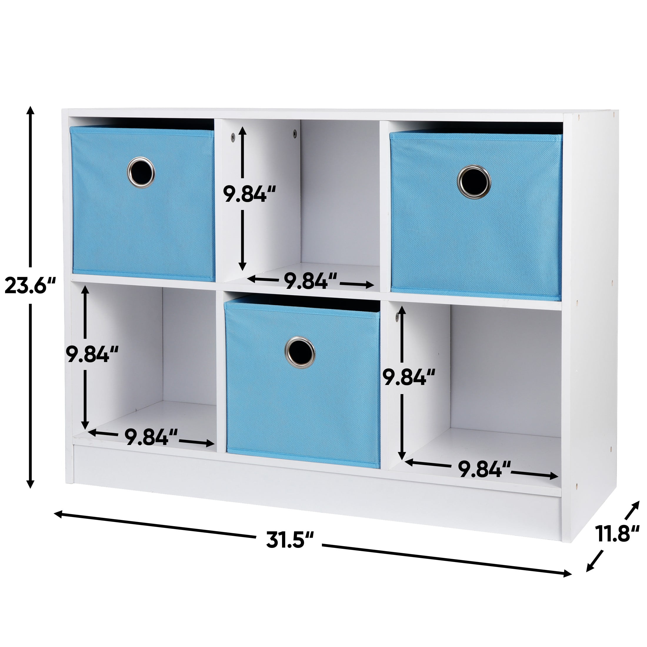 ZenSports 6 Cube Storage Organizer 2 Shelves Bookcase MDF Cabinet W/3 Fabric Bins, White