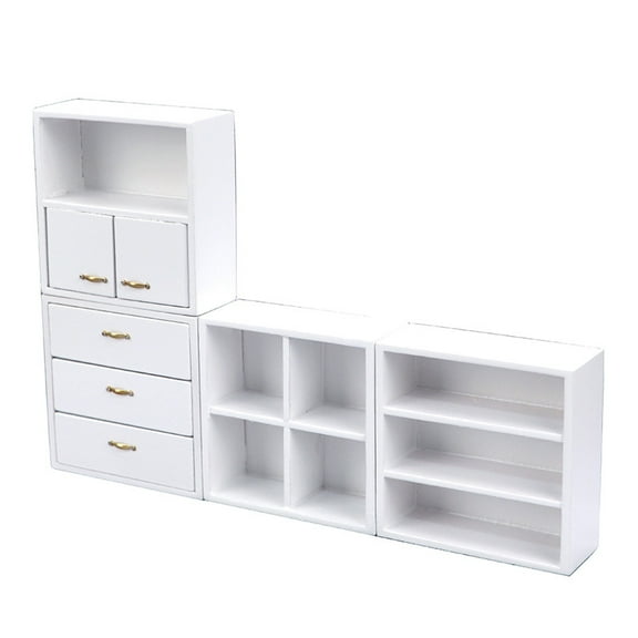 Set de armarios de almacenamiento Dollhouse a escala 1:12 de madera blanca