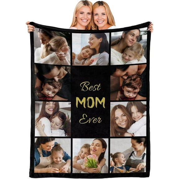 AISENIN Mothers Day Custom Gifts Personalized Blanket with Photo Picture Collage Text Unique Gift Throw Blankets for Mother Daughter Gift Ideas Best Mother Ever Gift