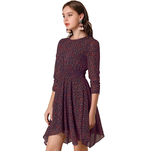 INSPIRE CHIC Robe Florale pour Femmes Manches Froncées Robes Smockées