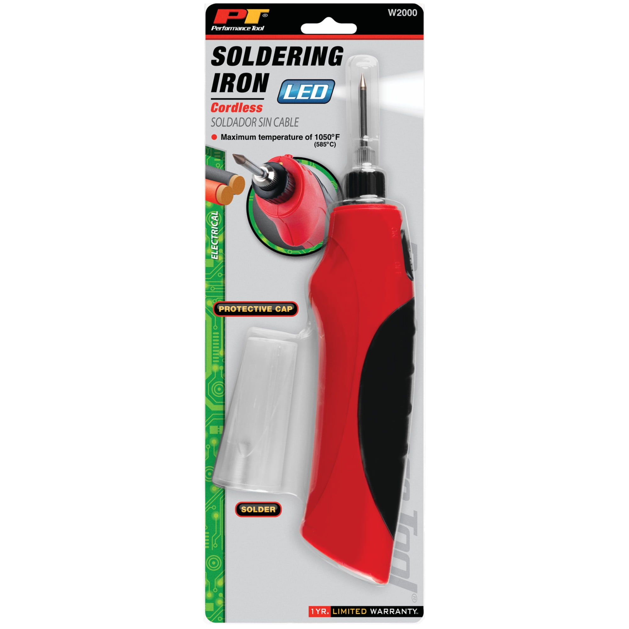 Performance Tool W2000 Cordless Soldering Iron, Battery Powered Solder Iron with LED Spot Light