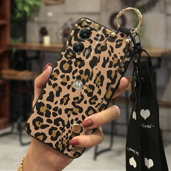 LYM-Phone Case For MOTO G Stylus 5G 2024, Back Cover Anti-knock Anti-dust ring Fashion Design protective Wrist Strap Soft case Dirt-resistant Lanyard Kickstand Silicone Shockproof Flower