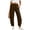 Brown women cotton linen pants a1, variant on Cagogo Women Cotton Linen Straight Pants Elastic Waist with Pockets Casual Loose Ankle Trousers Travel Lounge Beach Work Pants, Light Blue XL