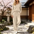 thumbnail image 6 of Fengactive Womens 2 Piece Lounge Set Long Sleeve Collared Top and Drawstring Wide Leg Pants, 6 of 8