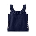 thumbnail image 7 of Women's Ruffled Cotton Linen Crew Neck Tank Top Sleeveless Loose Casual Side Button Decor Summer Shirts Beach Blouse, S, 7 of 7