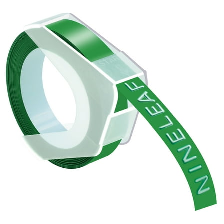 NineLeaf 1 Pack Compatible for Dymo 520103 3D Plastic Embossing Label 3/8'' x 9.8' White on Green Label Tape