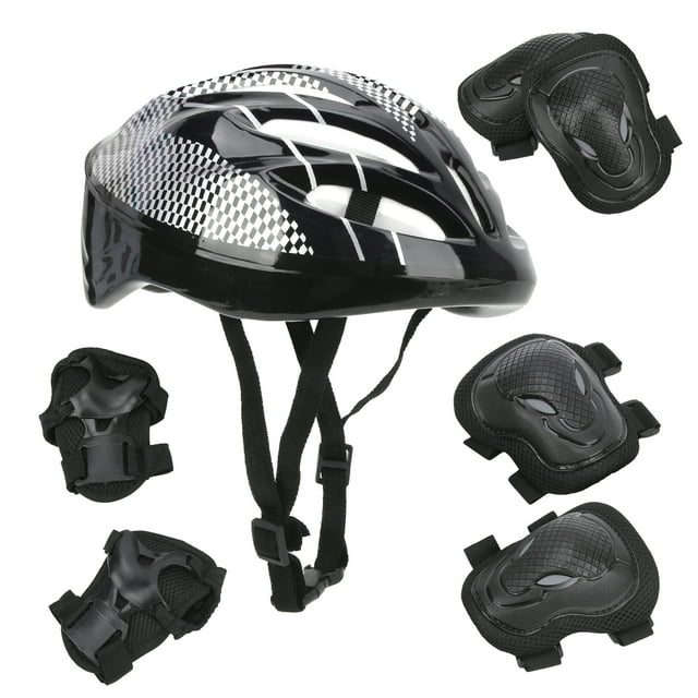 Kit de equipo de protección ANGGREK patinaje sobre ruedas adultos rodilleras 7 en 1 coderas muñequeras casco