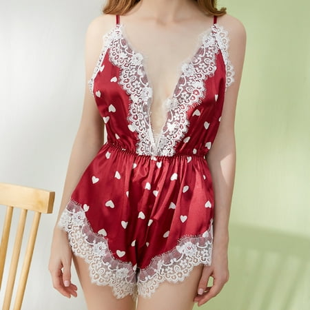 

Pajamas for Women Women Sexy Lace Sleepwear Lingerie Temptation Bra Underwear Nightwear Wine L