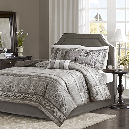 Madison Park Bellagio 7 Piece Jacquard Comforter Set Grey Cal King