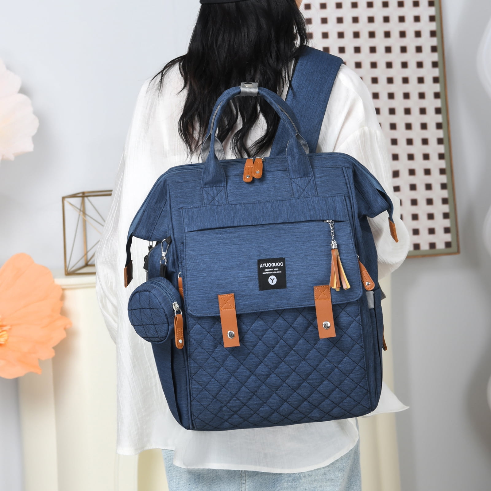 Eurhowing Baby Diaper Bag Backpack for Mom & Dad, Large Capacity Baby Bag with Stroller Straps & Insulated Pocket, Waterproof Diaper Backpack for Travel, Blue