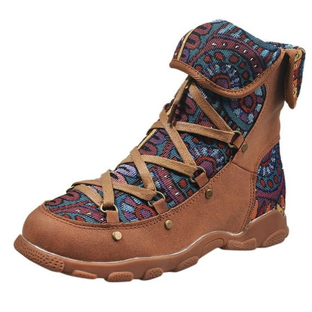 

ZIZOCWA Kangaroos Shoes Womens Warm Winter Boots Women Ankle Fashion Flat Style Women S Printed Bohemian Laceup Casual Folk Boots Women S Ankle Boots Moccasins Women Boots