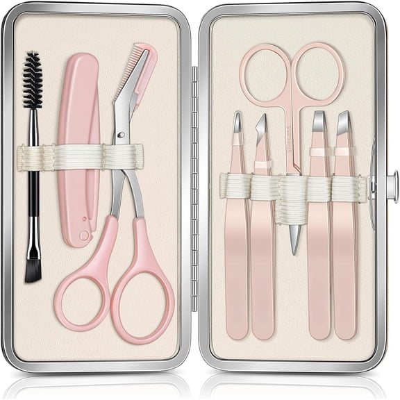 DUAIU Tweezers for Women Facial Hair, 8 in 1 Eyebrow Kit with Tweezers, Eyebrow Trimmer Scissors, Razor, Brush with Travel Bag, Hair Plucking Daily Beauty Tools