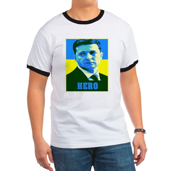 CafePress - Ukrainian President Zelenskyy Ukraine Flag T Shirt - 100% Cotton Ringed T-Shirt