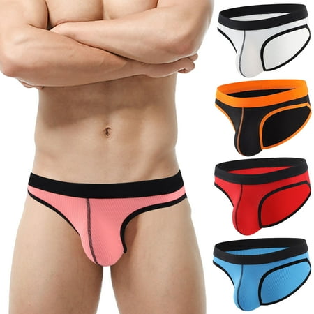 

rygai Men Briefs Ribbed Good Stretch Big Pouch Low Waist Color Block U Convex Close Fit Underpants Panties for Honeymoon Black M
