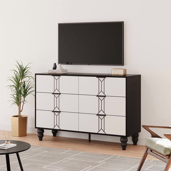 TROPOW 6 Drawers Dresser for Bedroom, Modern Wooden Dresser with Deep Drawers, Chest of Drawers for Living Room, Hallway, Entryway