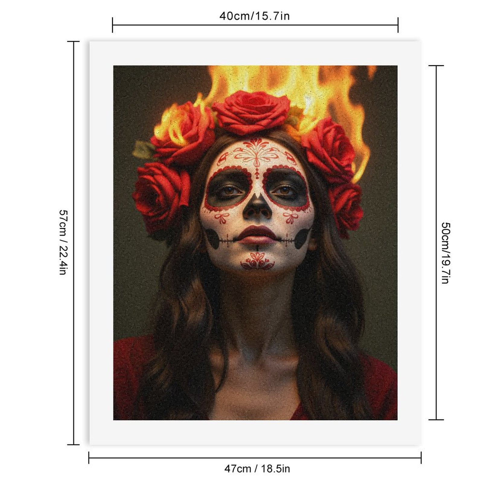 Paint By Numbers Kit for Adults Beginner - DIY Floral Skull Art Fire Roses Canvas Painting Kits for Adults, Frameless Paint By Number for Adults for Home Wall Decor 16x20 Inch