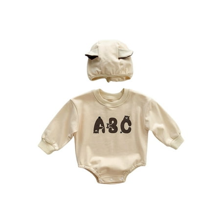 

Nokpsedcb Newborn Infant Baby Boy Girl Fashion Bodysuit 2PCS Set Letter Printed Jumpsuit Beige 6-12 Months