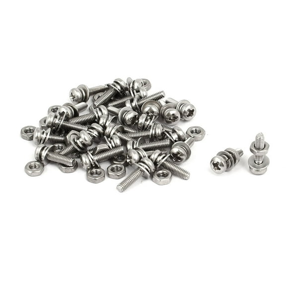 M2.5 x 10mm 304 Stainless Steel  Pan Head Screws Nuts w Washers 30 Sets
