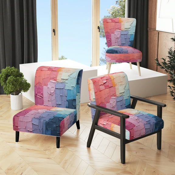 Designart "Abstract Collage III" Pink Patch Upholstered Accent Chair - Modern Arm Chair For Bedroom