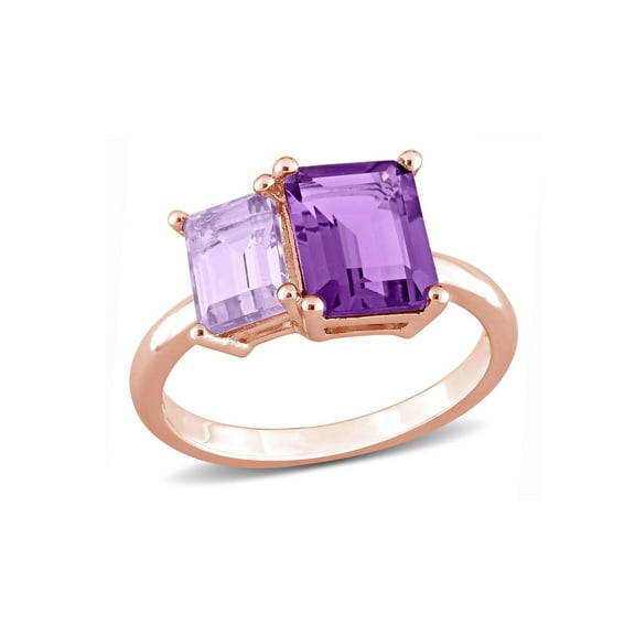 3.10 Carat (Ctw) Amethyst and Pink Amethyst Octagon Ring in Rose Plated Sterling Silver for Women