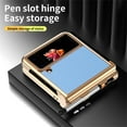 thumbnail image 3 of Mantto Compatible with Galaxy Z Flip 4 Case with S Pen, Galaxy Z Flip 3 Case, Magnetic Hinge Cover Shockproof Hard PC Full Protective Case for Samsung Z Flip 4 2022/ Z Flip 3 2021, Gold  & Blue, 3 of 7
