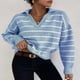 thumbnail image 4 of Camisa de punto a rayas de manga larga a la moda con cuello tipo polo que combina con todo, 4 of 5