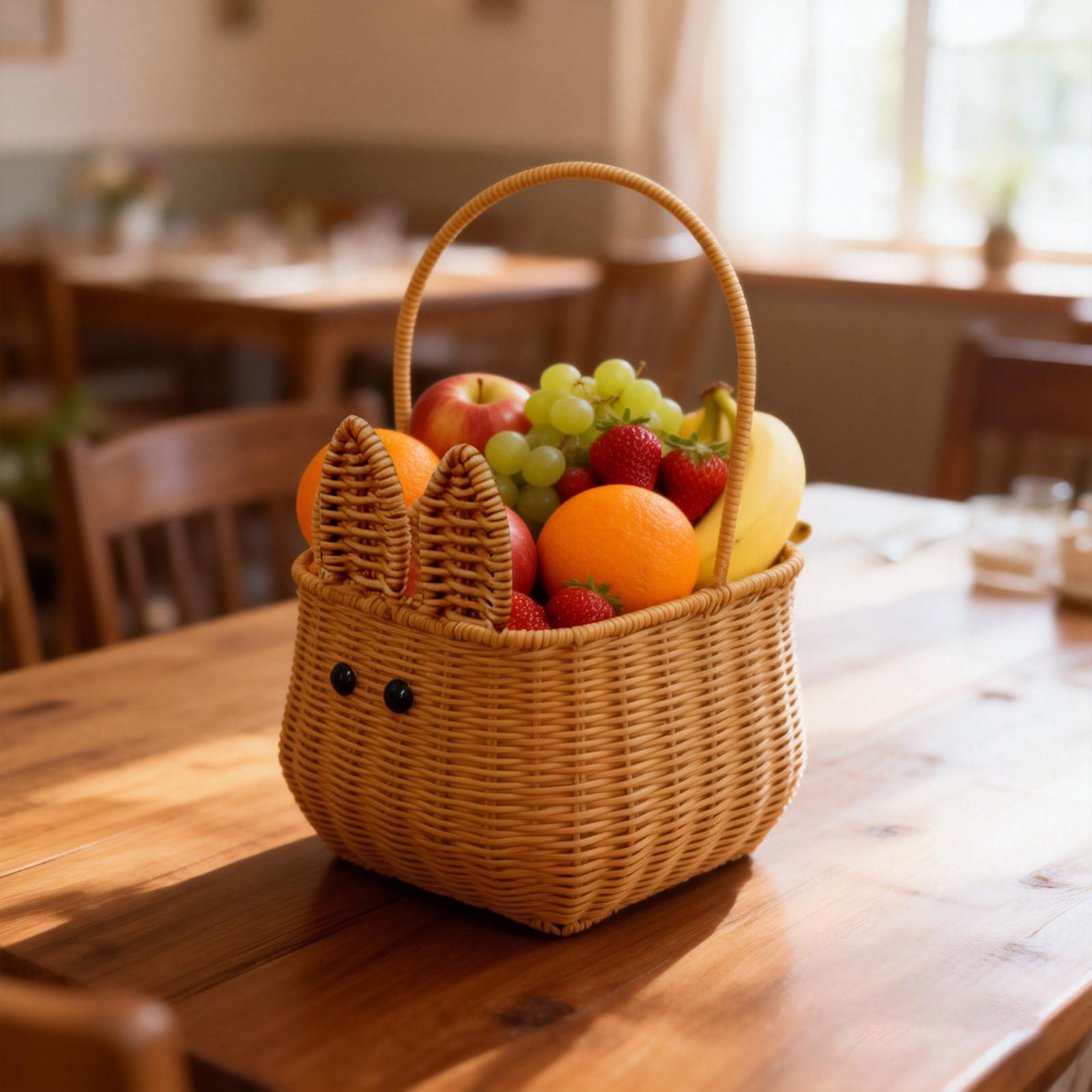 Easter Basket with Handle, Cute Bunny Woven Rabbit Basket for Kids Easter Egg , Multi-Purpose Picnic, Storage Organizer for Toys, Fruit, Beach, Nursery & Home Decor