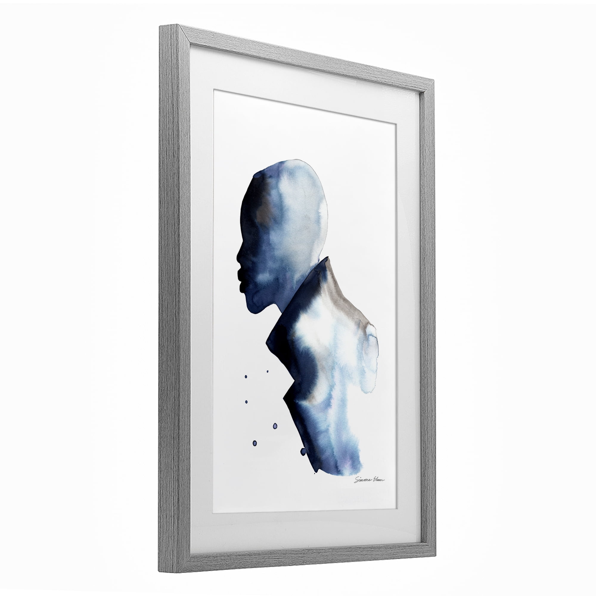 Stupell Industries Feeling Blue Portrait Silhouette Gray Framed Print Under Glass, design by Simone Elum