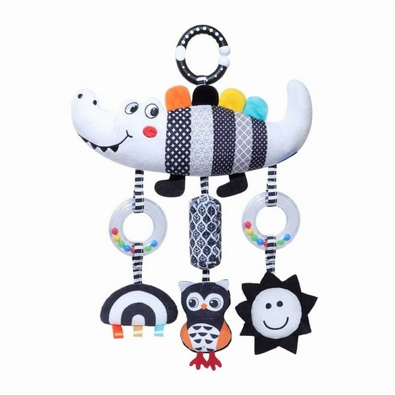 Black & White Baby Car Seat Toy – High Contrast Hanging Rattle with Crocodile & Caterpillar, Newborn Stroller Toy for 0-6 Months, Sensory Developmental Gift for Boys & Girls​
