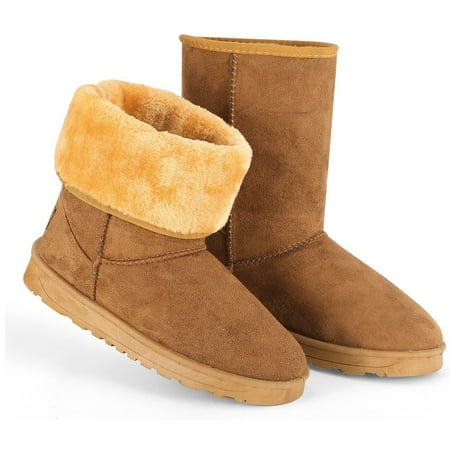 

TeqHome Winter Female boots Waterproof Snow Boots with Warm Lining Chestnut Artificial Suede Mid-Calf Boots for Women - 9