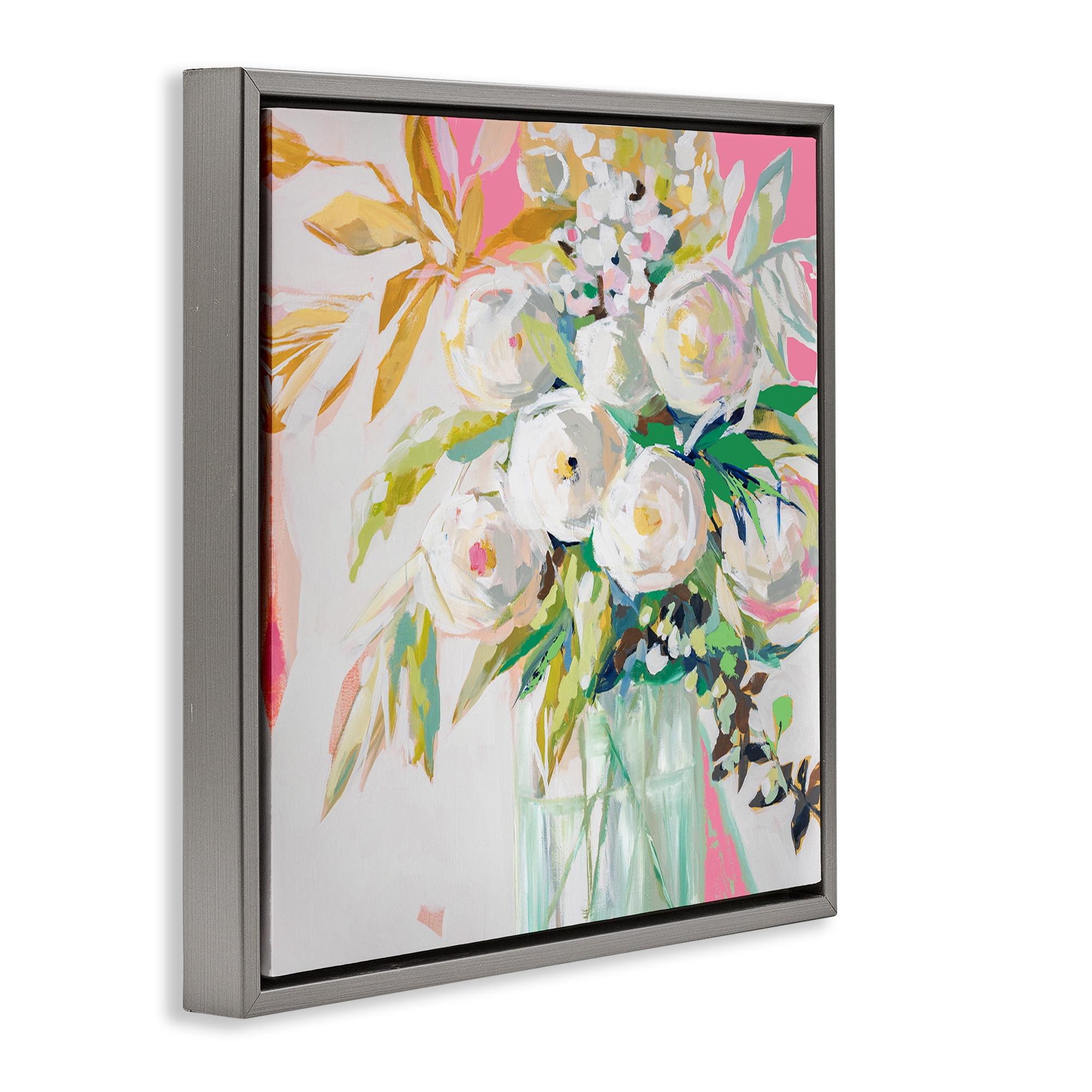 Stupell Industries Springtime Soiree Roses Botanical & Floral Painting Gray Floater Framed Art Print Wall Art, 25 x 25