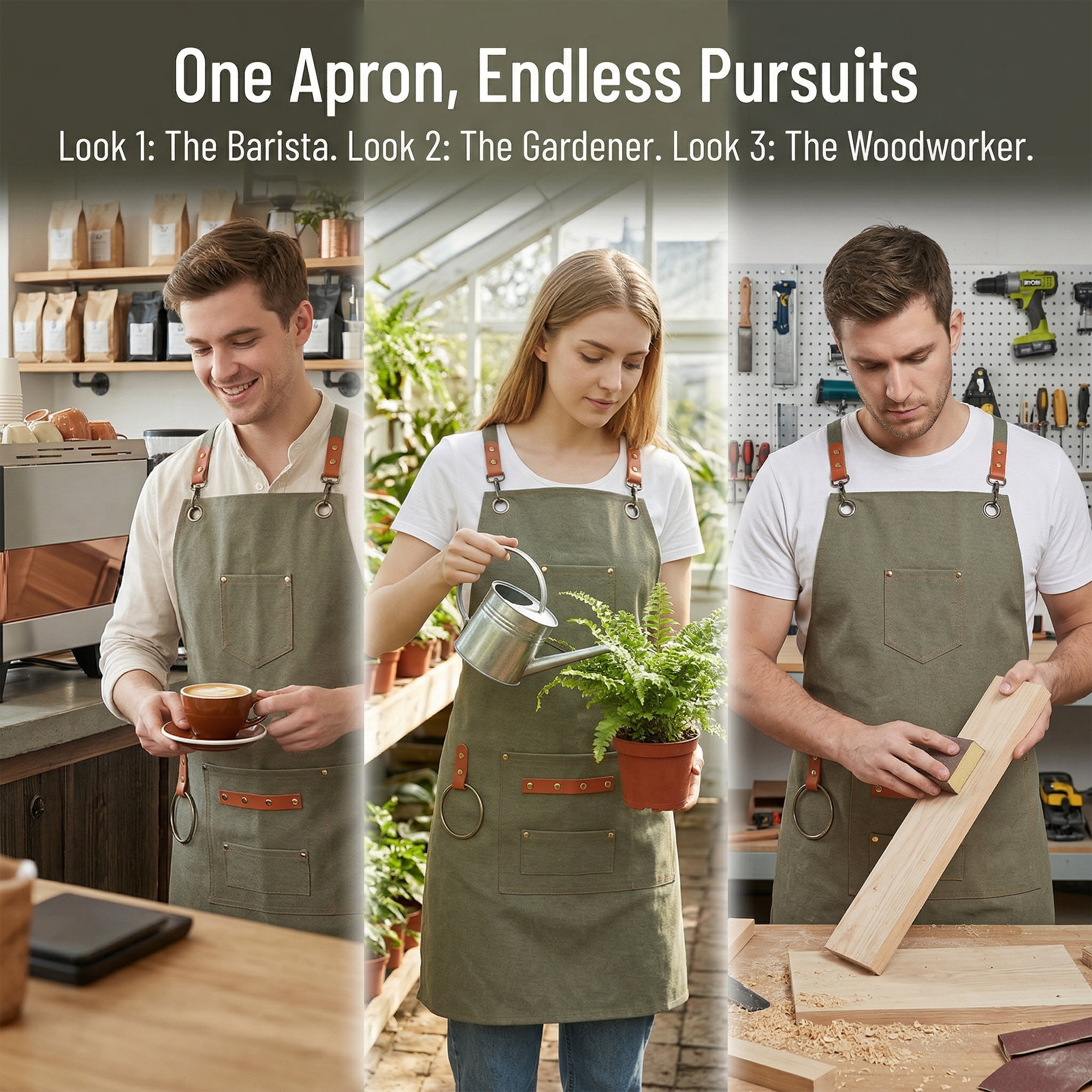 Unique Bargains Adjustable Cooking Apron with Pockets for Home and Kitchen Gray-Green