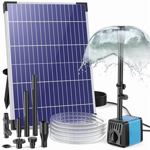 POPOSOAP 10W 120GPH Solar Water Fountain Pump Kit with 4 Sprayers(Blue)