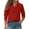 thumbnail image 2 of Inglocry Girls' Shirts Long Sleeve School Uniform Casual Solid Color V Neck Pullover Top Red 140, 2 of 4