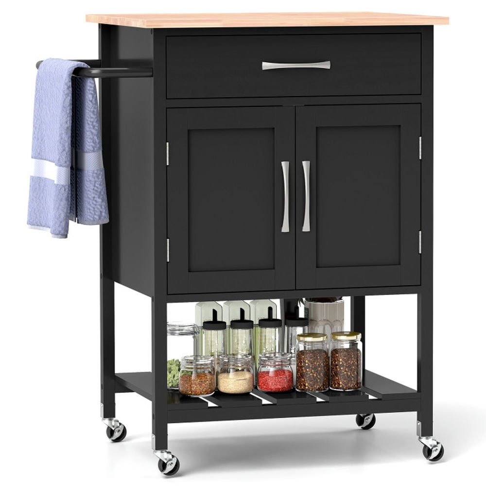 Barara King Kitchen Islands Carts,Rolling Kitchen Island Cart with Drawer and Towel Rack-Black