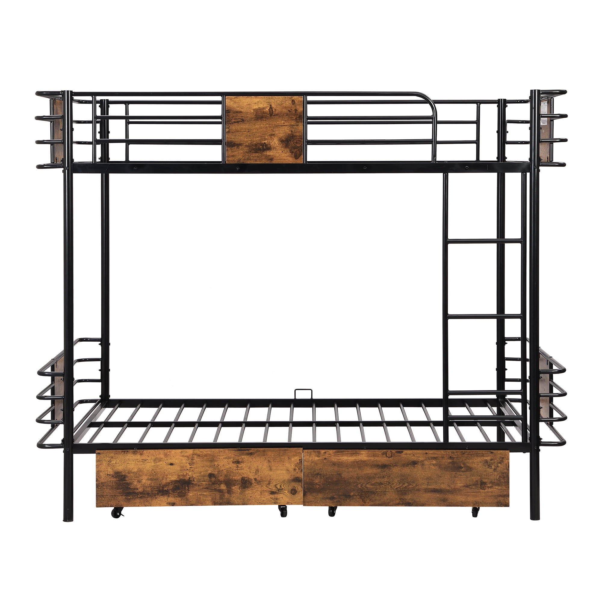 Euroco Metal Twin XL over Twin XL Bunk Bed with 2 Drawers for Kids Teens, Black