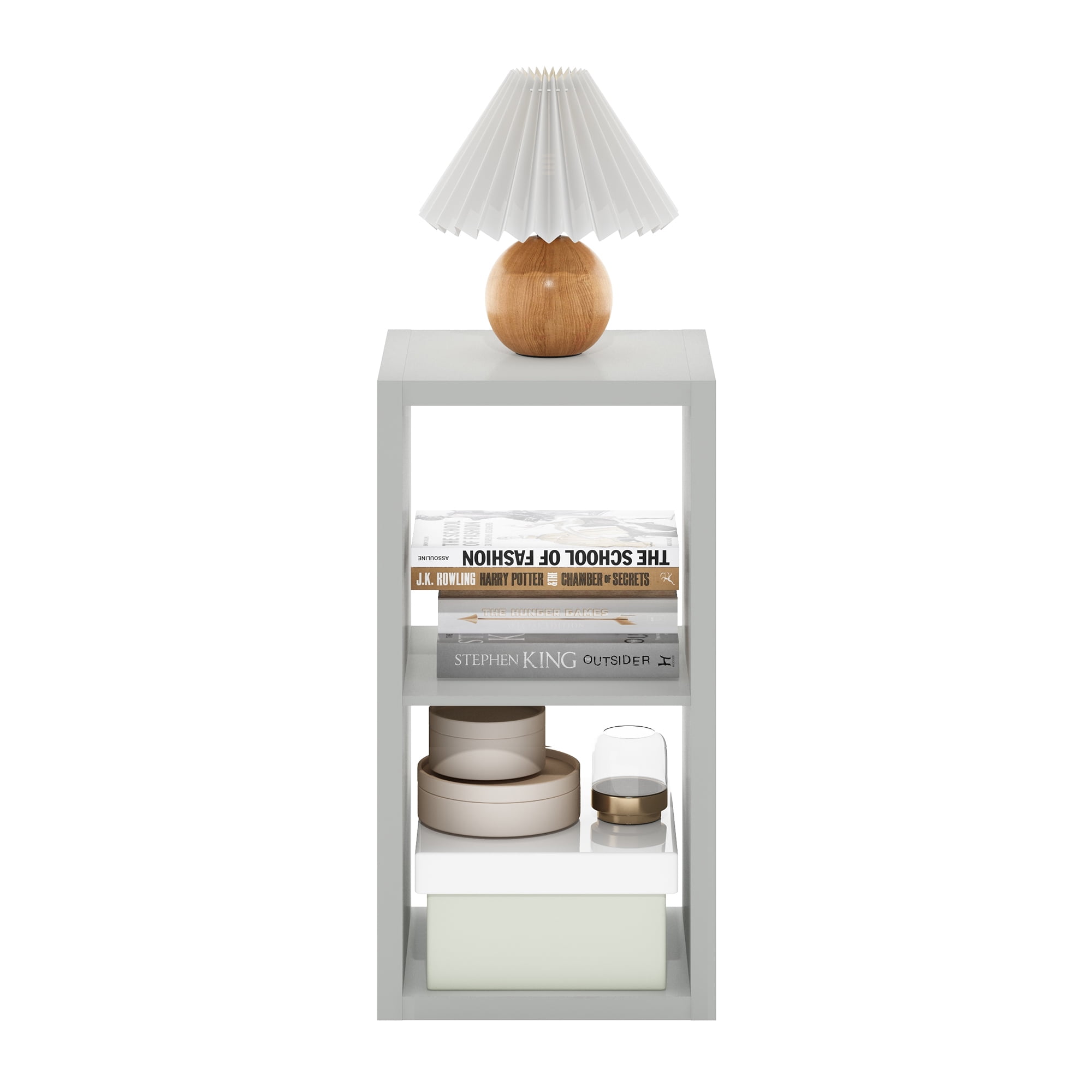Furinno CUBICLE Book Shelf, 2-Cube Bookshelf, Extra Thick Frame Horizontally & Vertically Reversible Bookcase with Open Back, 14.6 x 16 x 30, for Living Room, Bedroom, Home Office, Light Grey