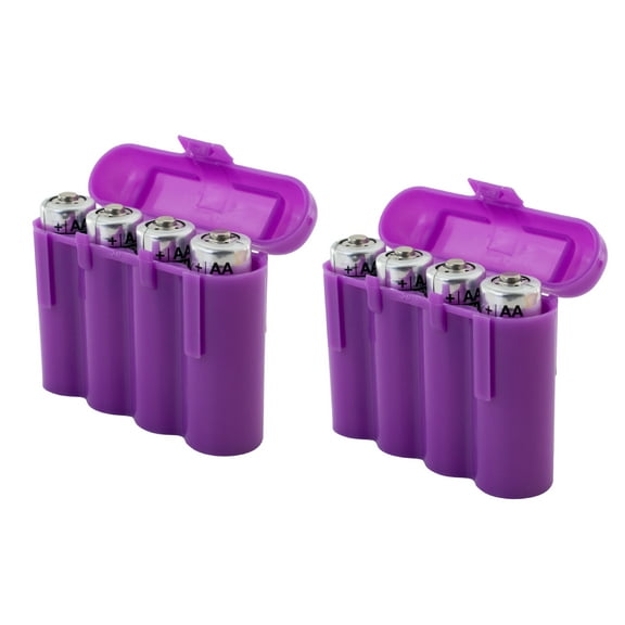 Two (2) EBC Battery AA AAA Purple Plastic Battery Storage Case Holder Box USA Ship