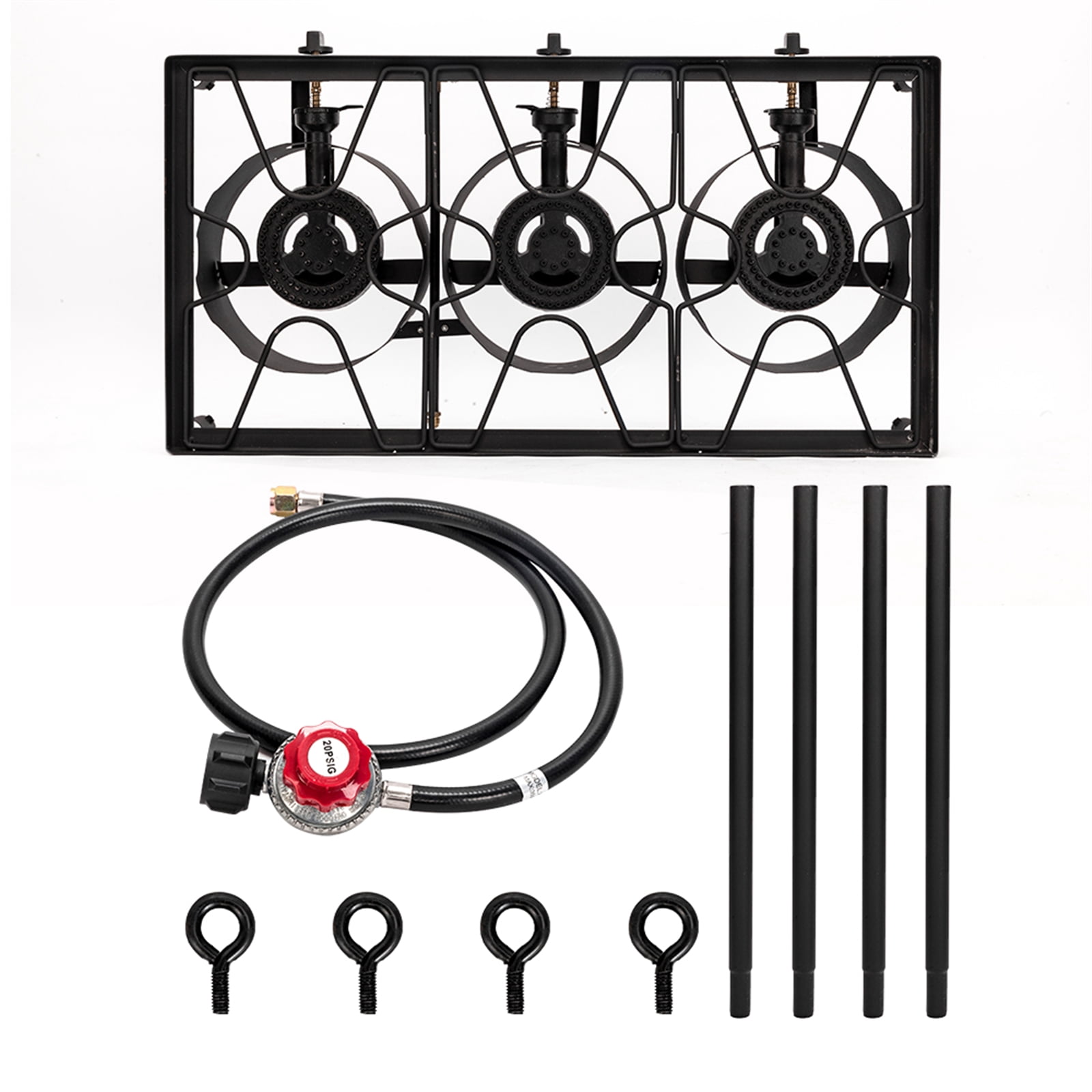 3-Burner Outdoor Gas Stove, 225,000 BTU Portable Propane-Powered Cooktop with Regulator