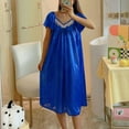 thumbnail image 2 of Ashirexll Plus Size Nightgowns for Women Clearance, Solid V-Neck Short Sleeved Pajama Dress for Home Wear Long Pajama Dress Blue B Free Size, 2 of 3