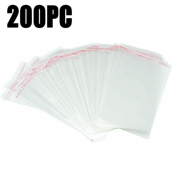 Binwennn 200 Pcs Clear Resealable Film Bags Self Sealing Good For Bread Candle Soap Cookie Prints Card Food Storage Organizer Clear Canisters with Airtight Lids Soup Freezer Containers Flour Canisters