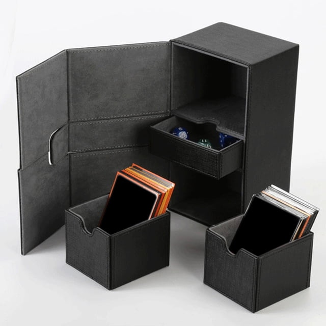 Caja de cubierta súper sólida, 200 más cajones fáciles de abrir, caja de cubierta grande resistente de gran capacidad, para tarjetas de béisbol almacenamiento de tarjetas de hockey Negro CUTICAT caso de juego